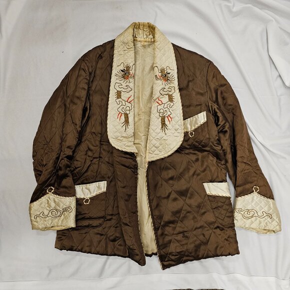Vintage Brown Silk Japanese Quilted Jacket - Picture 2 of 5